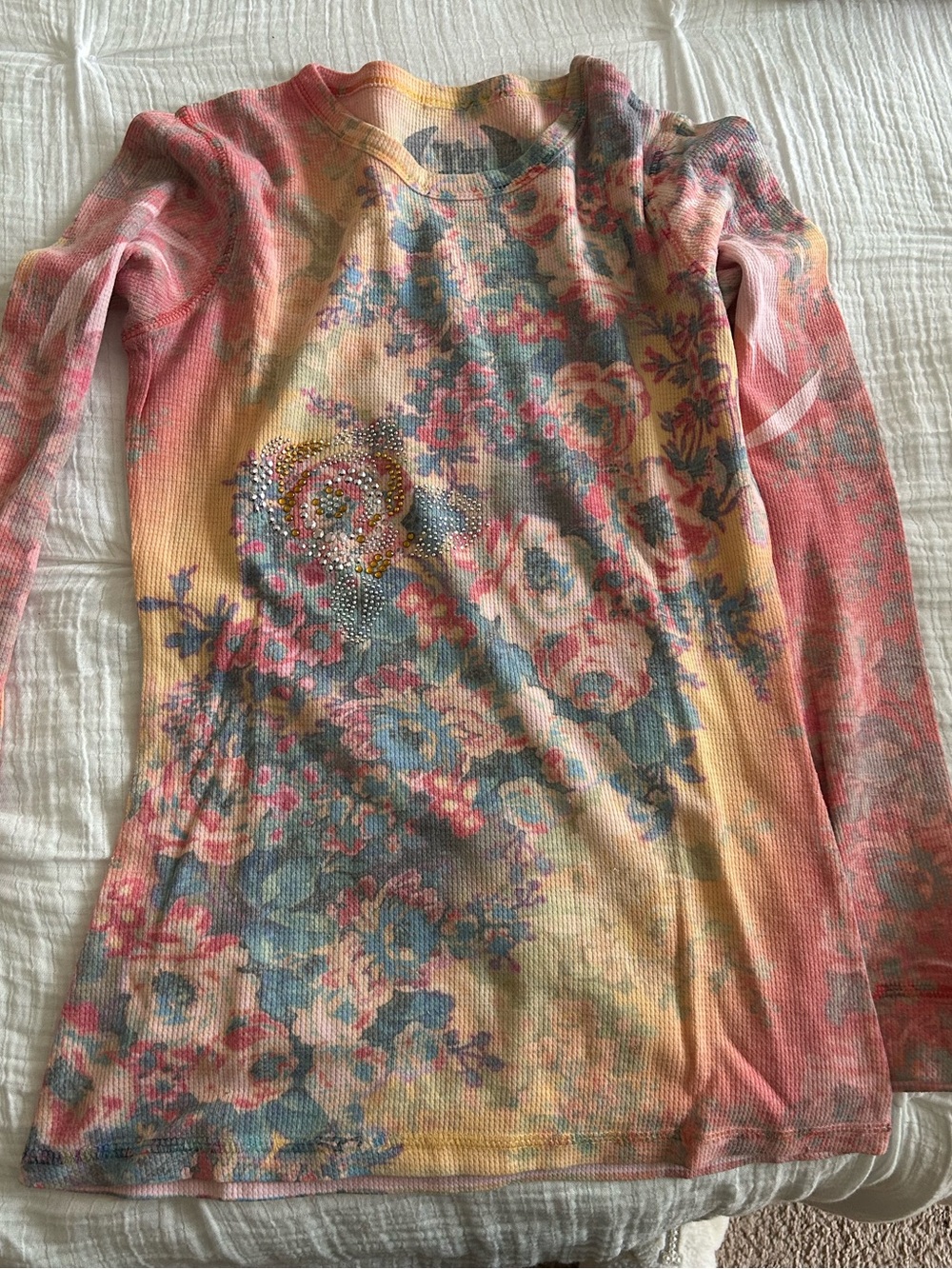 Hysteric Glamour Floral Long-Sleeve Thermal Top in Pink, Blue, Yellow